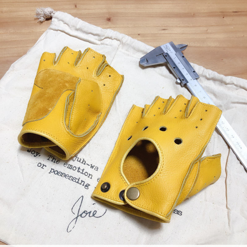 Leather Driving Glove - Motorcycle Retro Locomotive Riding Cowhide Half